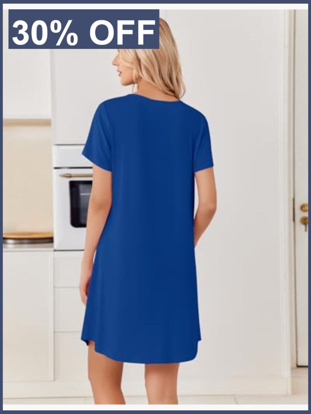 Bamboo Viscose Short Sleeve Nightgown Sleep Shirt with Henley Neckline - Picture 5 of 7
